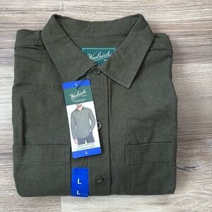 Woolrich Men's 100% Cotton Chamois Button Shirt Green Shammy Large L New